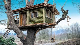 Man Builds Off-Grid TREEHOUSE With Watermill | Start to Finish by @crazybushcraft