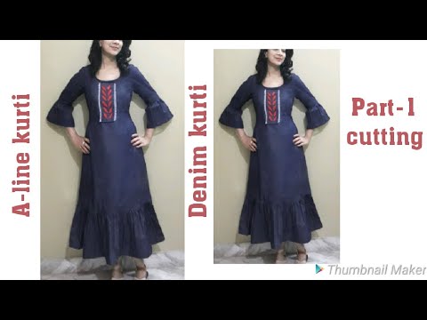 A-line kurti cutting | Denim kurti cutting | kurti with beautiful neck design |