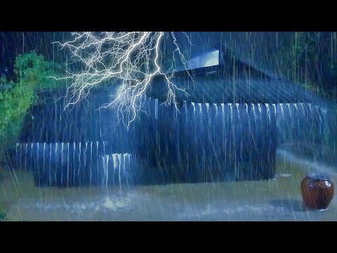 Eliminate Insomnia in 3 Minutes with Loud Rain ⚡Powerful Thunder on Ancient Tin Roof in Dark Forest