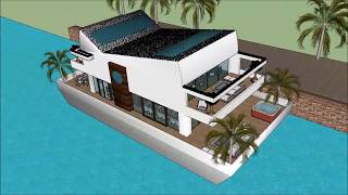 Houseboat design architect Shanghai in CHINA luxury floating barge project construction at sea uniqu
