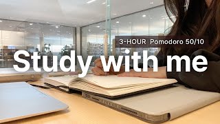 3-HOUR STUDY WITH ME library | Rain sounds🌧️ | Pomodoro 50/10 | with pomodoro timer | real time