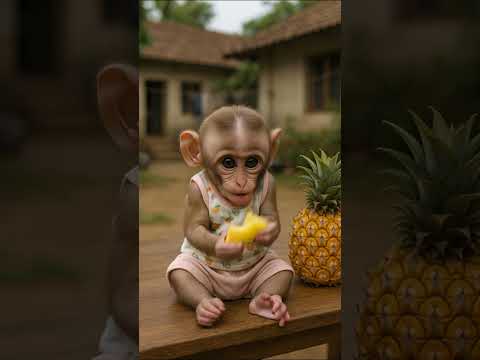 Baby Monkey Tastes Pineapple for the First Time — 너무 셔요! 🍍🤣