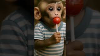 Baby Monkey Test Lolipop Then Laughing 😄🐒#shorts