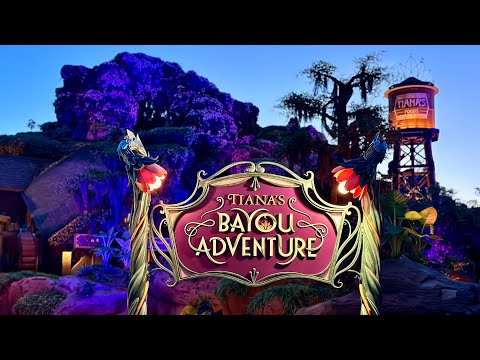 Nighttime views of Tiana’s Bayou Adventure at Walt Disney World in 4K