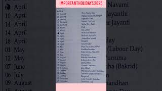 IMPORTANT HOLIDAYS IN INDIA FROM JANUARY TO DECEMBER 2025 WITH DATE #shortsviral @Nissarwritings