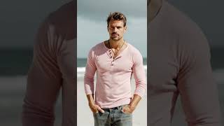 Men's Bassic Solid Color Henley Neck Slub Knit High Elastic Slim Fit Long-Sleeve T-Shirt#fashion