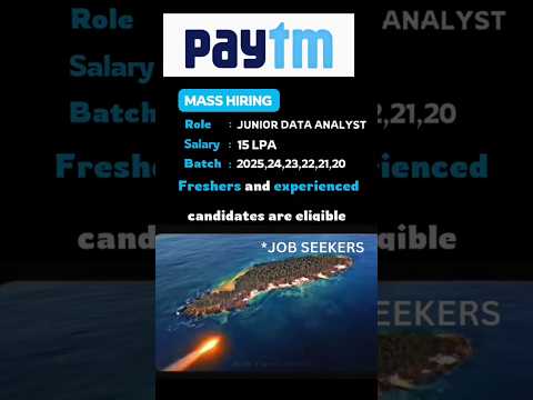 Mass Hiring Alert! Junior Data Analyst at Paytm | 15 LPA Salary | Freshers & Experienced Apply Now!