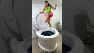 SUPER HIGH JUMP into Worlds Largest Toilet Black Pool in Slow Motion BIG SPLASH #shorts