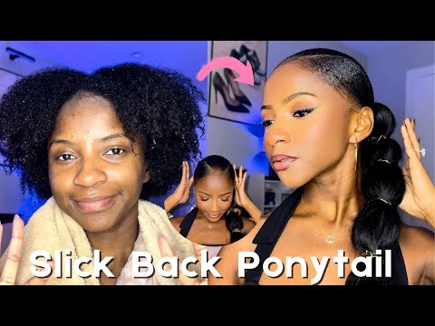 Slick Back Ponytail (V-CUT) Tutorial on 4C Hair (W/ HEAT) | IAmSaraSt