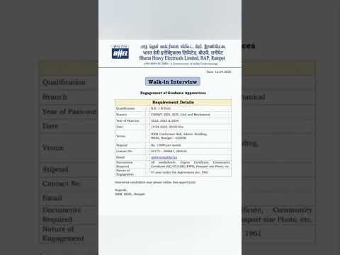 BHEL Recruitment Apply soon #job #jobsearch #jobtamil #jobs