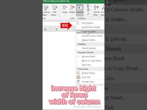Adjusting the height of a row: and width of Column in excel