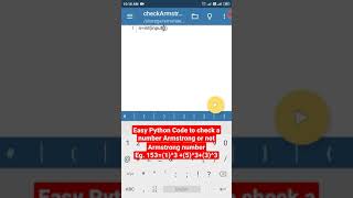 Python Tutorial || Check Number Armstrong or not #shorts #pythontutorial #basiccode