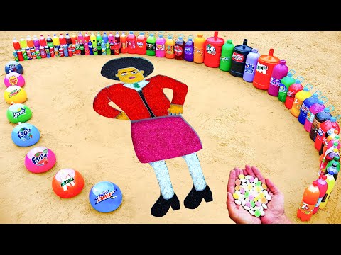 Giant Coca Cola vs Mentos in Colorful SCARY TEACHER 3D hole from Orbezz , Balloons Fanta
