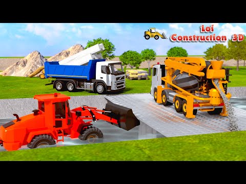 Dump Truck fell into the river - Cement Mixer, Loader to build the bridge | 3D Construction Vehicles
