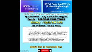 HCLTech Fresher Jobs 2023-2024 | Freshers Hiring Drive | Apply Soon #jobsearch #fresherjobs #jobs