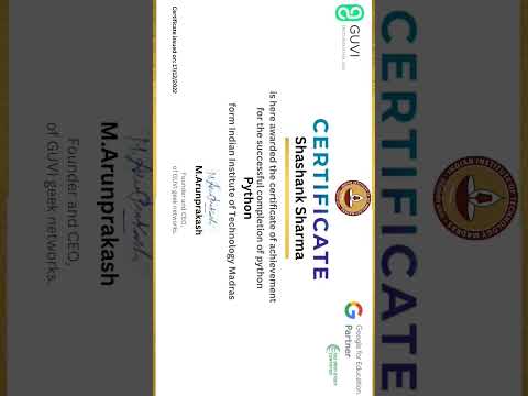 Got certificated by IIT-Madras and GUVI #IIT #GUVI# Shorts