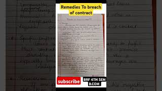Remedies to breach of contract 4th sem b com BRF notes #exam  #kannada #mysoreuniversity #bcomnotes