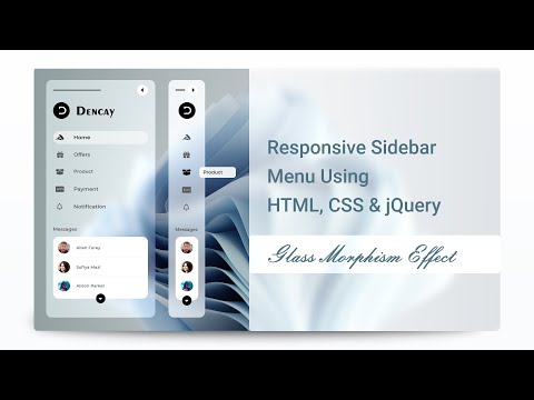 Responsive Glass Morphism Effect Side Navigation Bar in HTML CSS & jQuery | Sidebar Menu | web coder