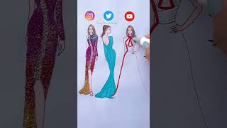 Costume - Instagram vs Twitter vs YouTube ||Beautiful dress Painting #SatisfyingArt