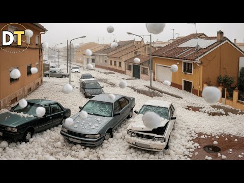 Chaos in Valencia,Spain today! Severe hailstorm paralyzes Villar del Arzobispo!