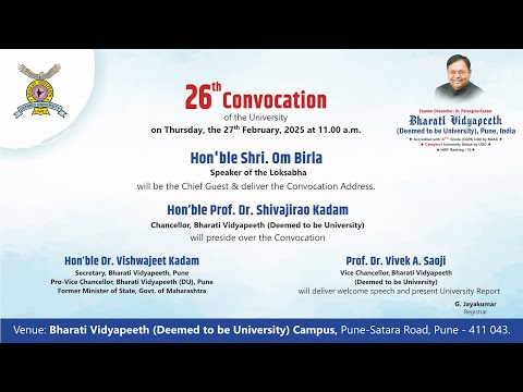 26th Convocation - Bharati Vidyapeeth Deemed to be University, Pune, India