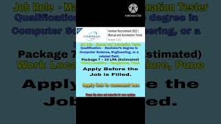 Harman Recruitment for freshers 2023 | Manual and Automation Tester | freshers job #jobs #itjobs