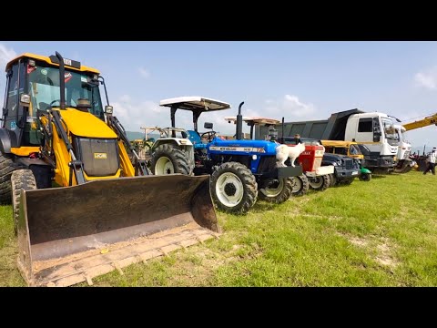 Jcb 3dx loading Mud in TATA Tippers Tractors Swaraj 855F New Holland 3630 Tractor 4x4 jcb Thar Truck