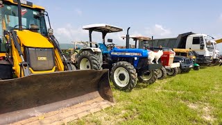 Jcb 3dx loading Mud in TATA Tippers Tractors Swaraj 855F New Holland 3630 Tractor 4x4 jcb Thar Truck