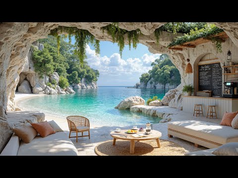 🌿Beachside Chill Café Morning | Tranquil Sea Sounds & Jazz Ambience for Relax & Work, Morning Focus