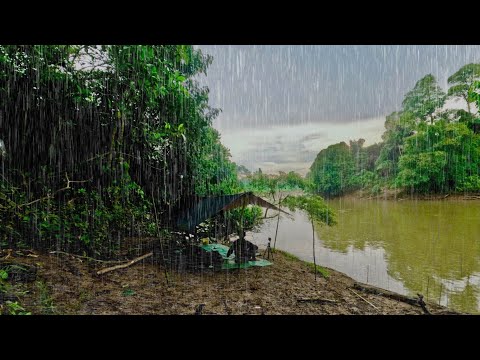 Camp Fishing: Heavy Rain Day and Night Causes River Water to Rise and Makes Fish Even Hungrier.