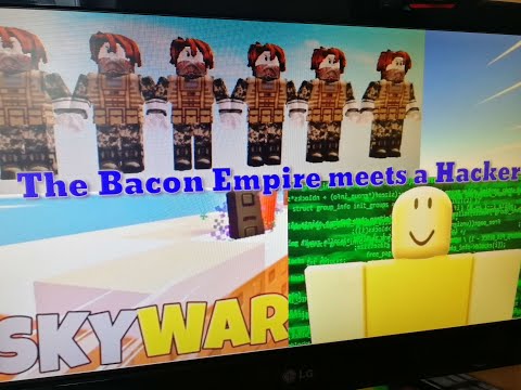 The Bacon Empire meets a hacker.. | Roblox Skywars