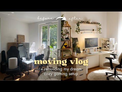 MOVING VLOG 📦 building a new cozy gaming setup, DIY desk makeover, cable management