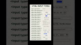 HTML Input Types ✨💯 for beginners 💫💥 #htmlinputtypes #htmltutorial #html #shorts #viralshorts #yt