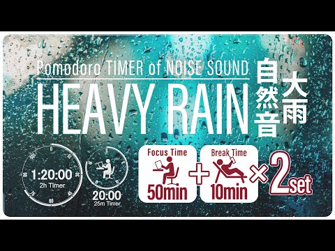 【大雨の音】アプリいらずに時間管理！リモートワークに最適な集中を！「50分集中＋10分休憩」【勉強用・作業用BGM】【生産性向上】【時間管理】