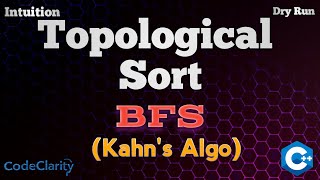 Topological Sorting using BFS (Kahn's Algorithms)| CodeClarity | CPP Code| Intuition