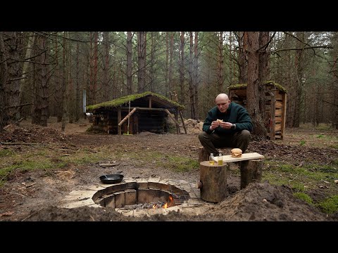My Dugout shelter in the woods, log shelter building, modern bushcraft