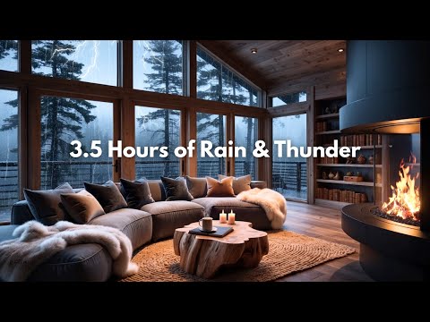 Cozy Cabin in the Woods | Rain and Thunder Sounds for Deep Sleep or Focus | Crackling Fire Ambience