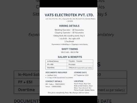 🚀 Job Openings at Vats Electrotek Pvt. Ltd. | Greater Noida