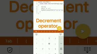 Code for decrement operator in java. #decrementoperator