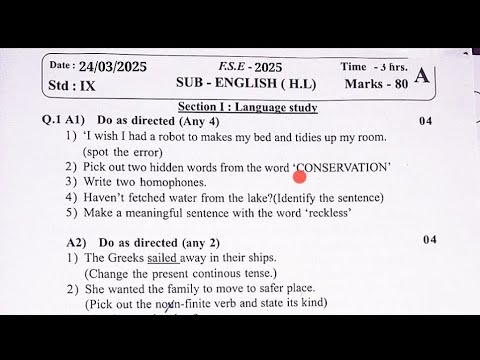 Std. 9 SSC English 2nd Semester Question Paper (Final Paper) 80 Marks Maharashtra Board