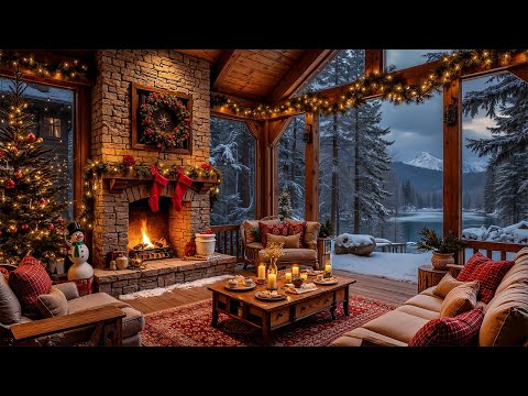 Warm Christmas Porch Ambience 🔥 Gentle Winter Piano Jazz Music with Fireplace Sounds for Calm Focus