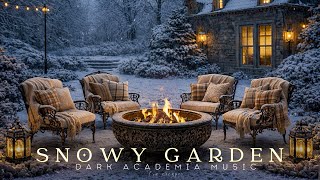 Snowy Winter Cottage Garden | Dark Academia Piano Music & Cozy Fireside Ambience for Study & Sleep