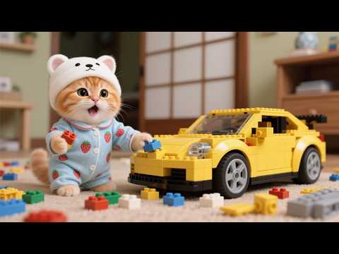 Ginger Kitten Misses Papa Cat, Papa Cat Sends Kitten Car Lego Gift 🎁🚗