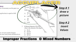 Accuplacer Math Test prep - Changing improper fractions into mixed numbers with a simple picture.
