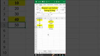 Save Time in Excel: Repeat Last Action with F4 Key | Excel Productivity Hack | #exceltips