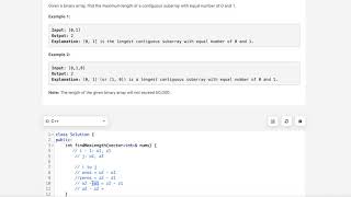 May Leetcoding Challenge - Day 26- Contiguous Array (C++) with explanation
