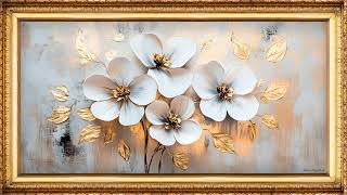 Blooming Elegance - White and Gold Floral Art with Subtle Animation | 4K Screensaver  ✨🌸