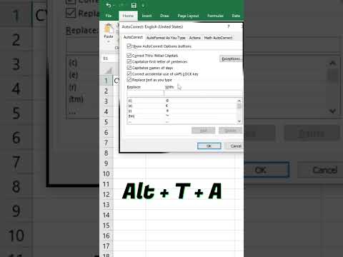 SHORTCUT TO OPEN AUTO CORRECT DIALOG BOX IN EXCEL #trending #shorts #short #viralvideo