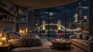 Soothing Jazz Piano with City View at Night - Relaxing Jazz & Fireplace Sounds for Deep Sleep