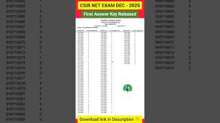 Finel Answer Key Released | CSIR NET EXAM DEC 2025 | CSIR NET EXAM |